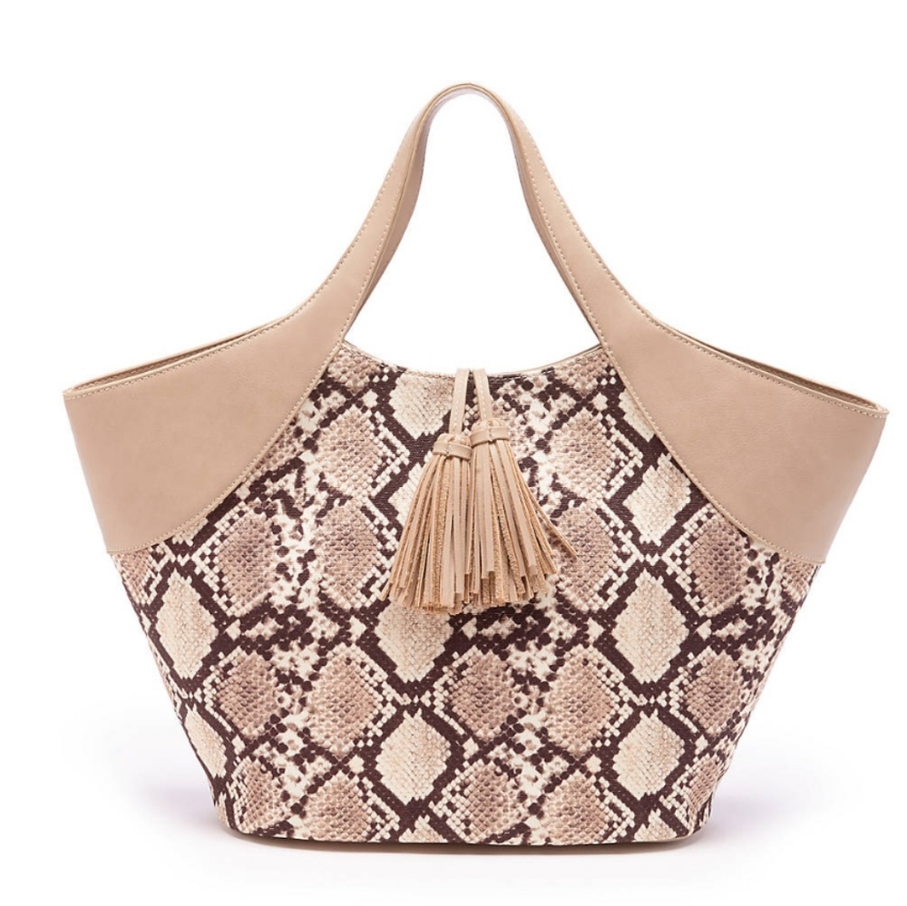 Sole Society Beige and Brown Snake Print Tote